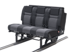 3 belt Scopema Sliding Rail Seat Bed RIB Safety Tested ISO-FIX Latch, 3 point belts FMVSS Made in Europe Available for Sprinter, Metris and ProMaster with the Transit coming soon. Vanevolve.com