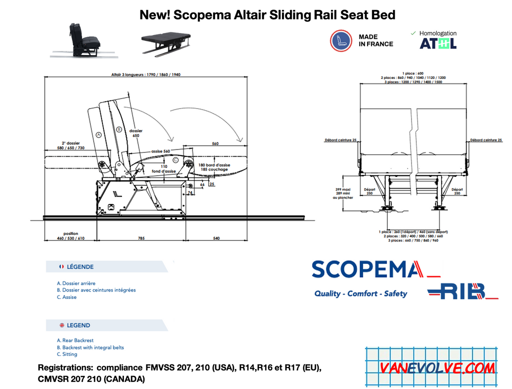 RIB Scopema Altair Sliding Rail Seat Bed Van Evolve rib-scopema-altair-sliding-rail-seat-bed-van-evolve
